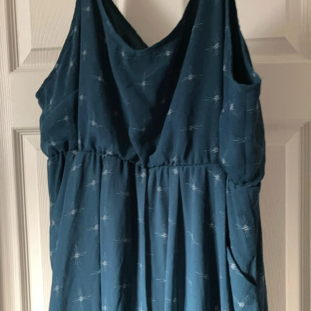 Torrid Midi Chiffon Pleated Dress Pockets Teal Starburst Flowy Elegant 4 4X 26 - Picture 15 of 16